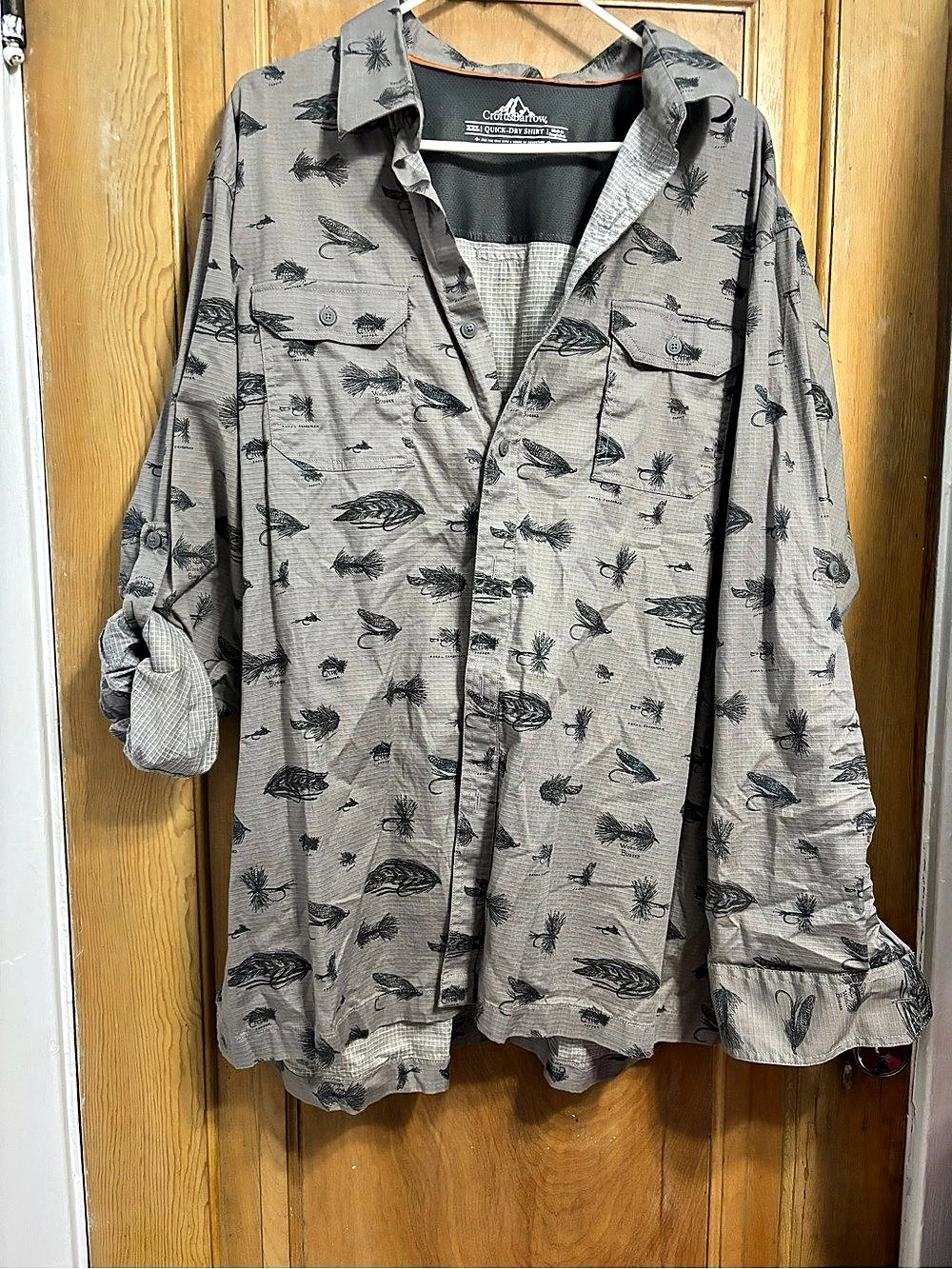 Croft & Barrow Quick-Dry Fly Fishing Print Button-Down Shirt Gray